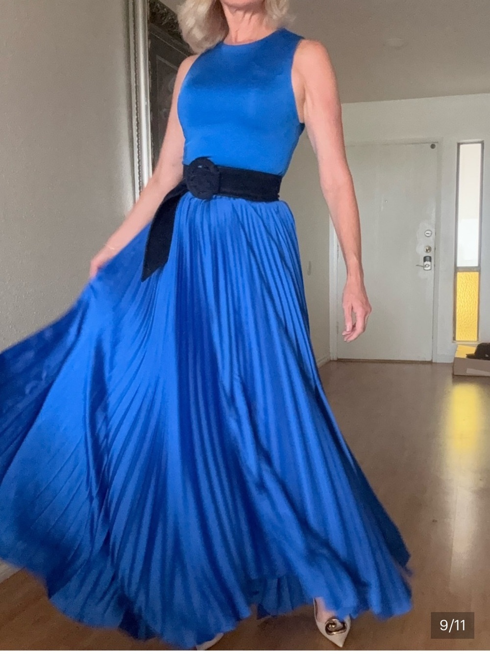 Alice + Olivia Chara Blue Pleated Maxi dress 2 $595 NEW - Picture 9 of 11
